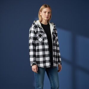 Boston Traders Black and White Plaid Hooded Shirt